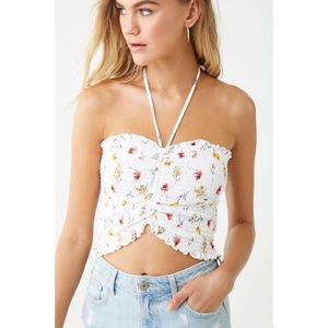 NWT FOREVER 21 Summer Floral Knit Tie Halter Top M
